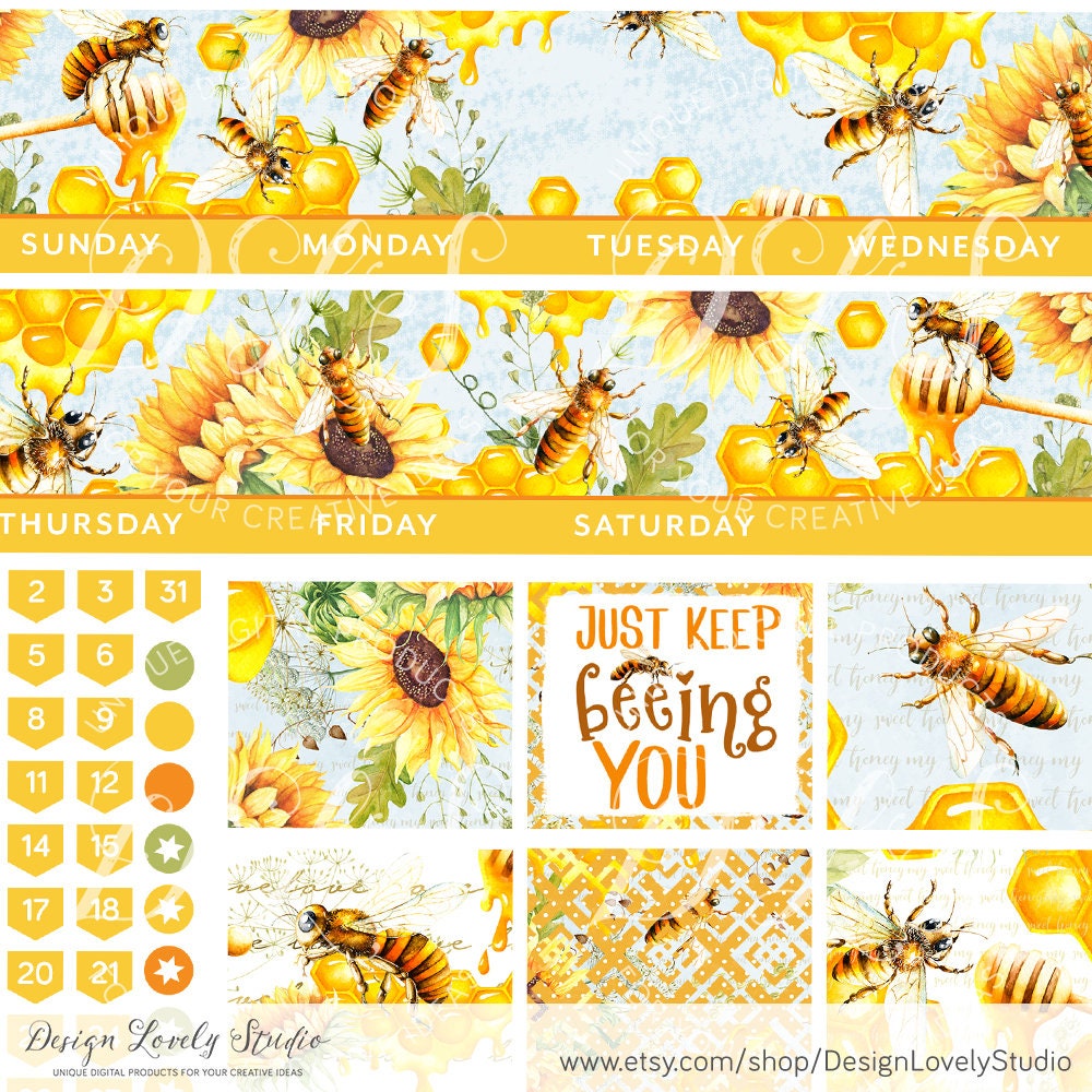 PRINTABLE Monthly Planner Stickers Kit, Honey Bee Monthly Planner Kit ...