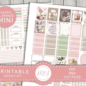 Adesivos de planejador de Páscoa para impressão, kit de adesivos semanais de mini planejador feliz, adesivos de planejador de primavera, adesivos de planejador semanal de abril, MW1834