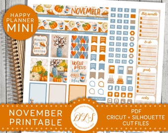 Printable NOVEMBER Monthly Stickers Kit Mini Happy Planner | Etsy
