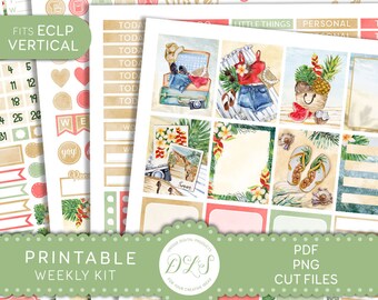 Kit de planificador semanal, pegatinas verticales Erin Condren, pegatinas del planificador de playas, pegatinas del planificador imprimible, pegatinas del planificador de verano, VS197