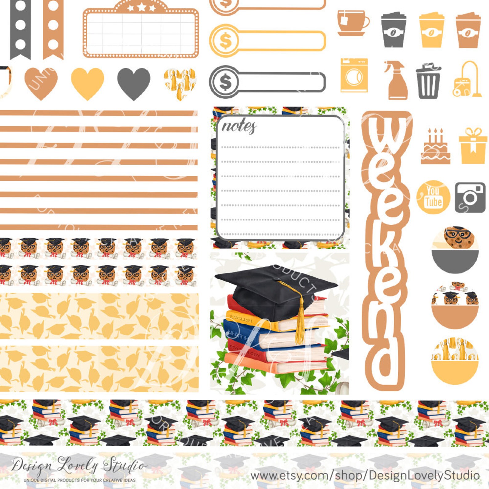 Mini Happy Planner Graduation Stickers, Graduation Stickers Kit