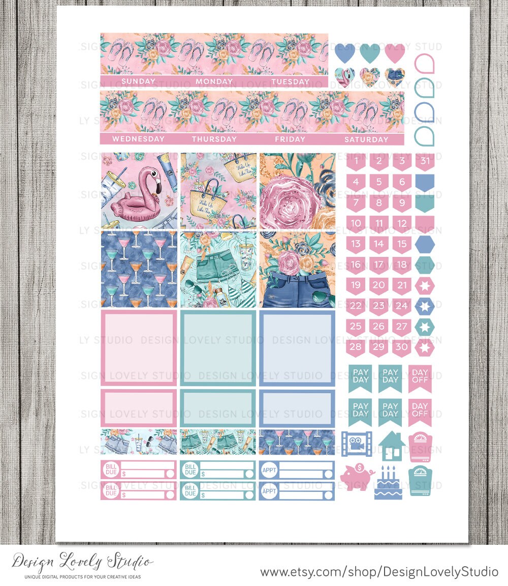 Happy Planner Printable Monthly Stickers Beach Planner | Etsy