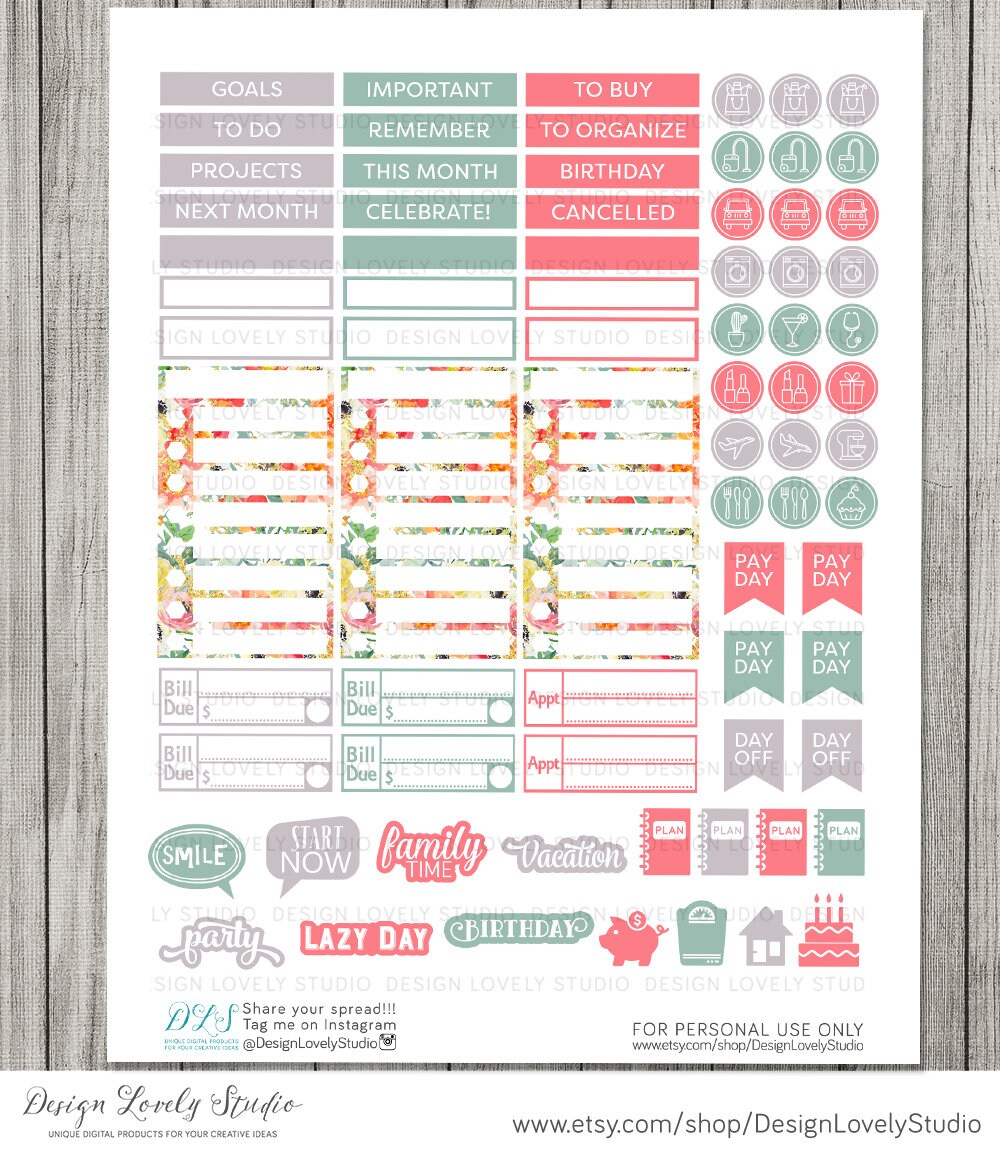 Big Happy Planner PRINTABLE Stickers, Monthly Planner Stickers Kit ...