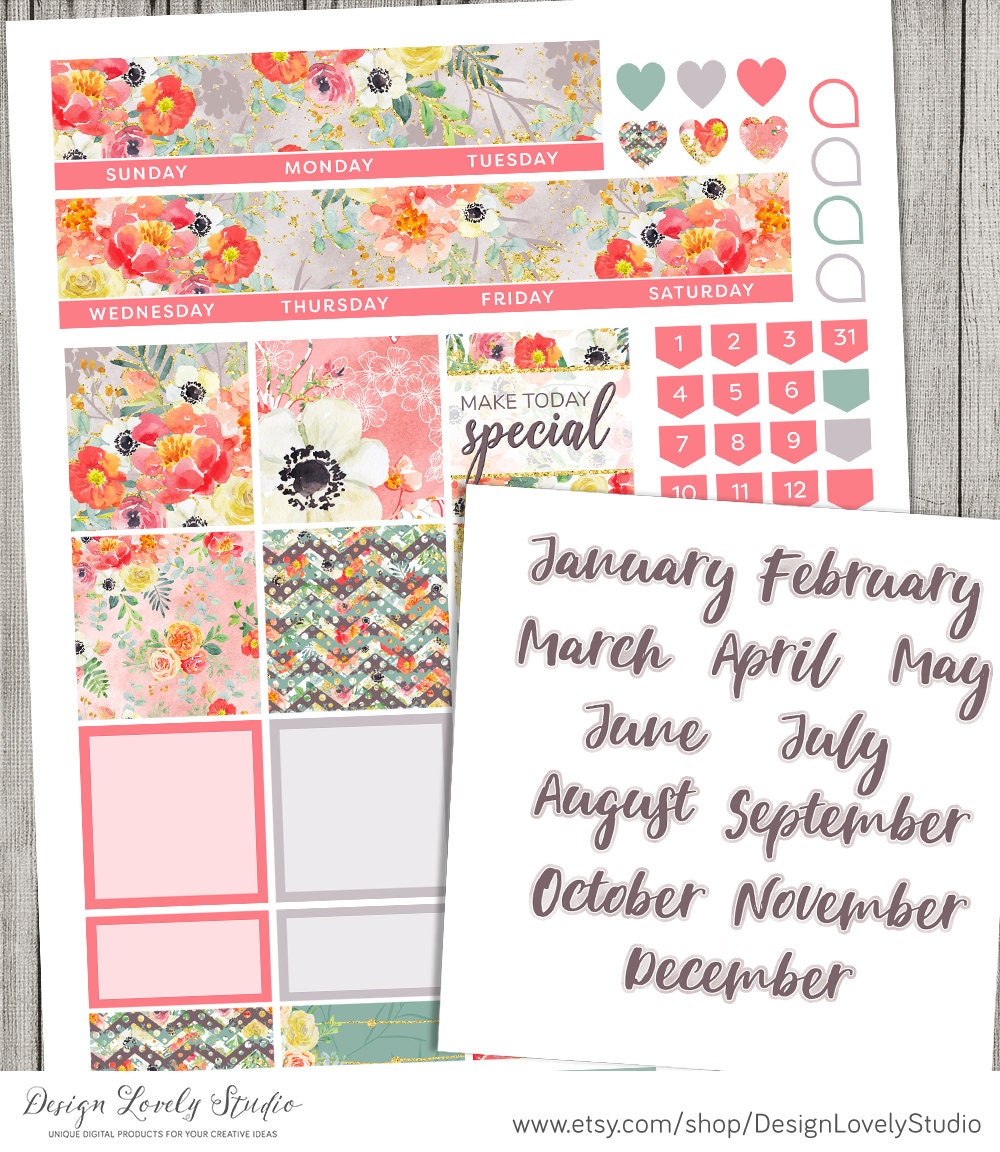 PRINTABLE Happy Planner Stickers, Monthly Planner Stickers Kit, Floral ...