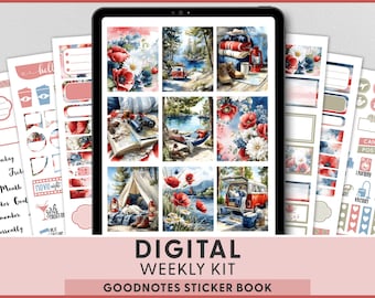 Lakeside Digital Planner Stickers for GoodNotes | Summer Camping Kit | Lake Life Road Trip | Patriotic July 4th Stickers, DG206