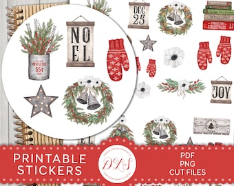Printable Christmas Planner Stickers, Christmas Scrapbook Stickers, Christmas Decorative Stickers, Bujo Printable Stickers, DS137