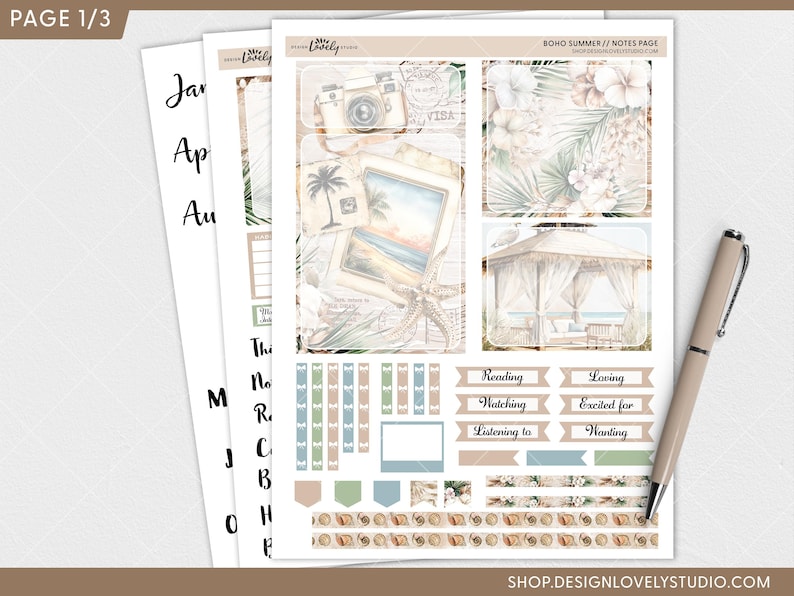 Boho Summer Notes Page Kit – Printable Planner Stickers for Erin ...