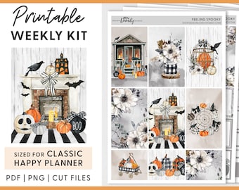 Autocollants De planificateur d’Halloween, Autocollants imprimables Happy Planner, Autocollants de planificateur d’automne, Kit d’autocollants hebdomadaire, Autocollants d’octobre, Fichiers de coupe, HP214