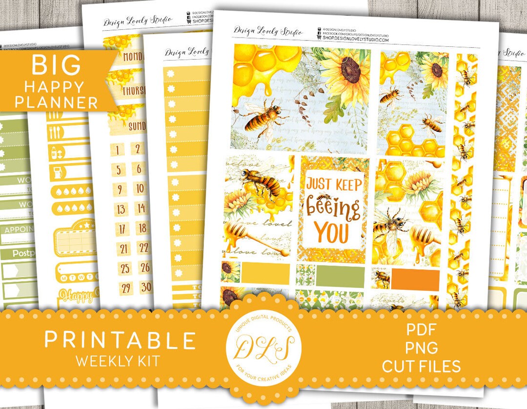 PRINTABLE Big Happy Planner Weekly Kit, Honey Bee Planner Stickers, Big ...