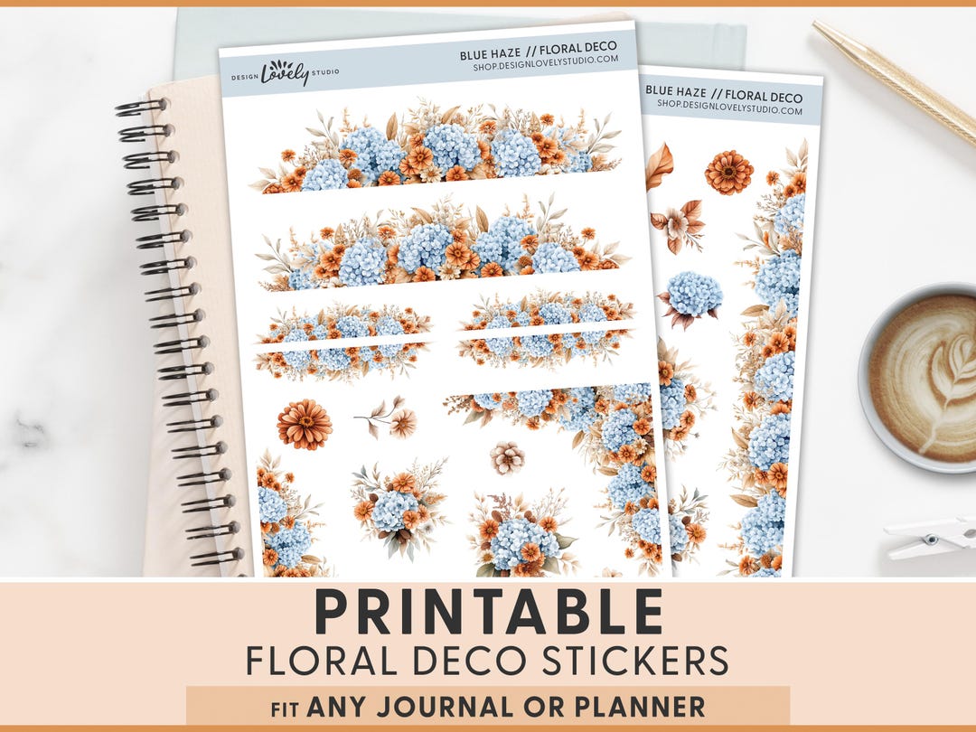 Cozy Fall Floral Planner Stickers, Printable Floral Deco Kit for ...