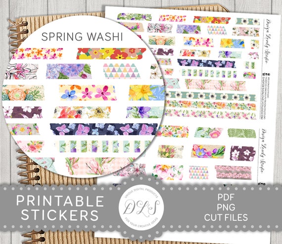 Digital Washi Tape Stickers, Printable Washi Strips, Goodnotes Stickes,  Spring Planner Stickers, Printable Washi Tape Stickers, DS187 