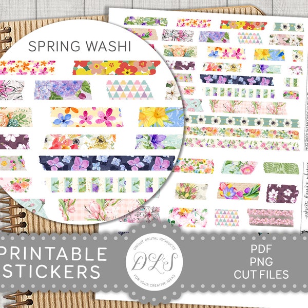 Digital Washi Tape Stickers, Printable Washi Strips, Goodnotes Stickes, Spring Planner Stickers, Printable Washi Tape Stickers, DS187