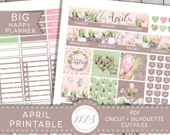 April Big Happy Planner Stickers, Printable Big Happy Planner Stickers, April Monthly Kit, Easter Monthly Stickers Kit, BM112