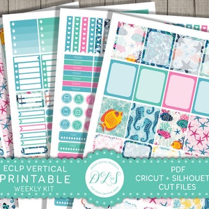 Wöchentliche Planer-Kit passt, Erin Condren, ECLP Printable Planner Kit, Sommer-Planer-Kit, wöchentliche Aufkleber bedruckbar, Strand-Planer, VS109