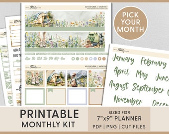 June Monthly Kit, July Planner Stickers, August Monthly Sticker Kit, Printable Planner Stickers, Hiking, Camping, Nature, Vacation, MV248