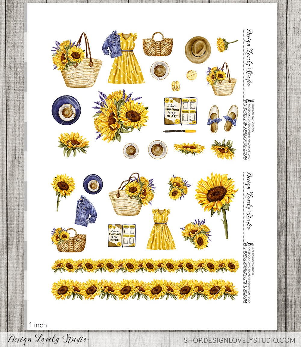 Sunflower Planner Stickers, Summer Planner Stickers, Printable Stickers ...