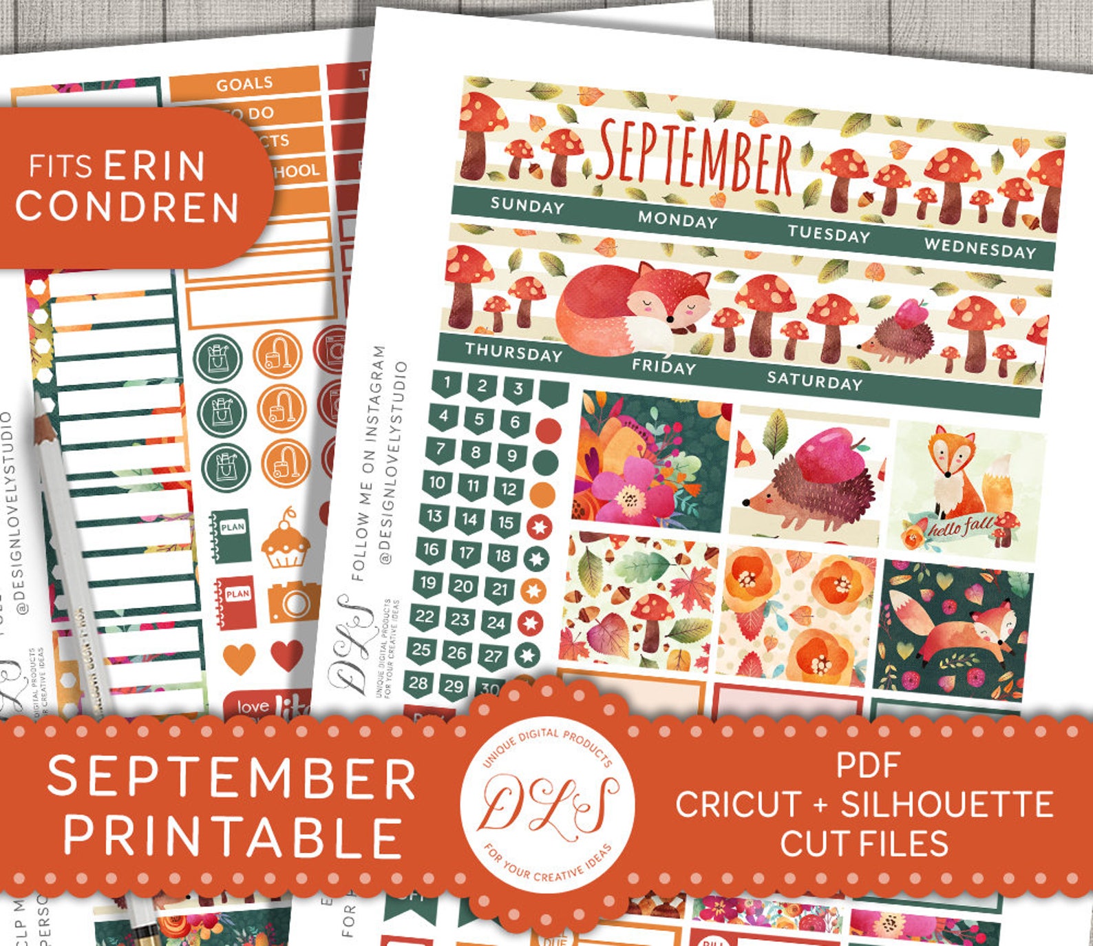 September Planner Kit, September Monthly Stickers for Erin Condren ...