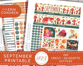 September Planner Kit, September Monthly Stickers for Erin Condren Planner, Planner Stickers September, Printable Monthly Kit, MV134