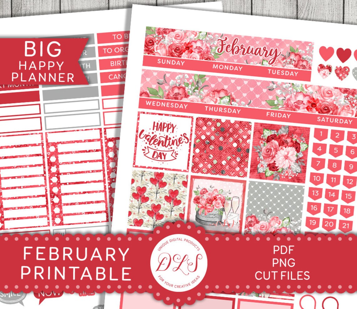 Printable February Monthly Kit, Big Happy Planner February Stickers Kit ...