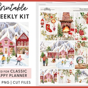 Kerstplannerstickers, Happy Planner afdrukbare stickers, Winterplannerstickers, wekelijkse stickerkit, december wekelijkse kit, HP219