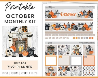 October Planner Stickers, Halloween Planner Stickers, Printable Planner Stickers, Erin Condren Stickers, Monthly Planner Stickers Kit, MV206