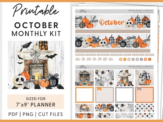 October Planner Stickers, Halloween Planner Stickers, Printable Planner Stickers, Erin Condren Stickers, Monthly Planner Stickers Kit, MV206