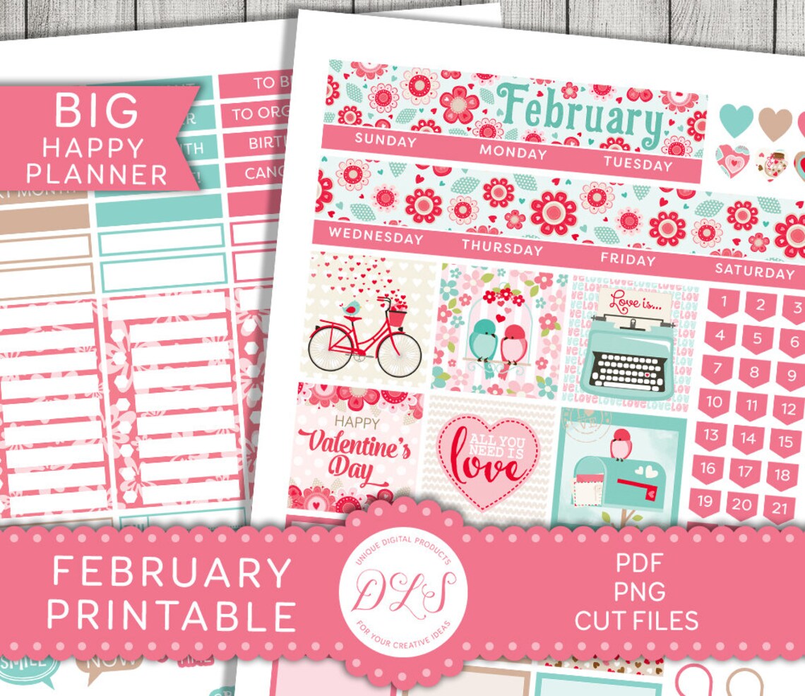 Printable Big Happy Planner February Stickers Kit February | Etsy