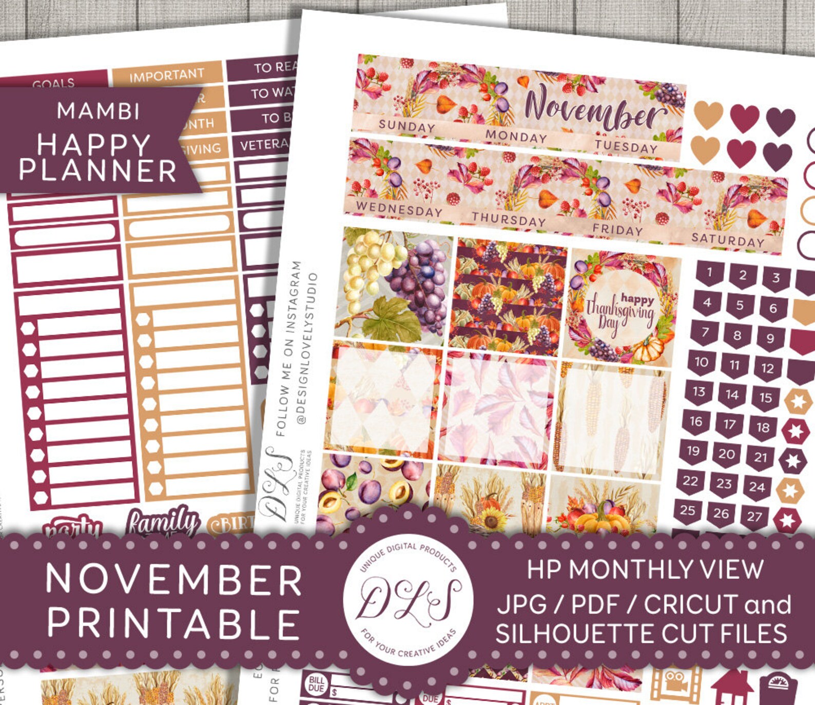 NOVEMBER Mambi Printable Monthly Kit Happy Planner - Etsy