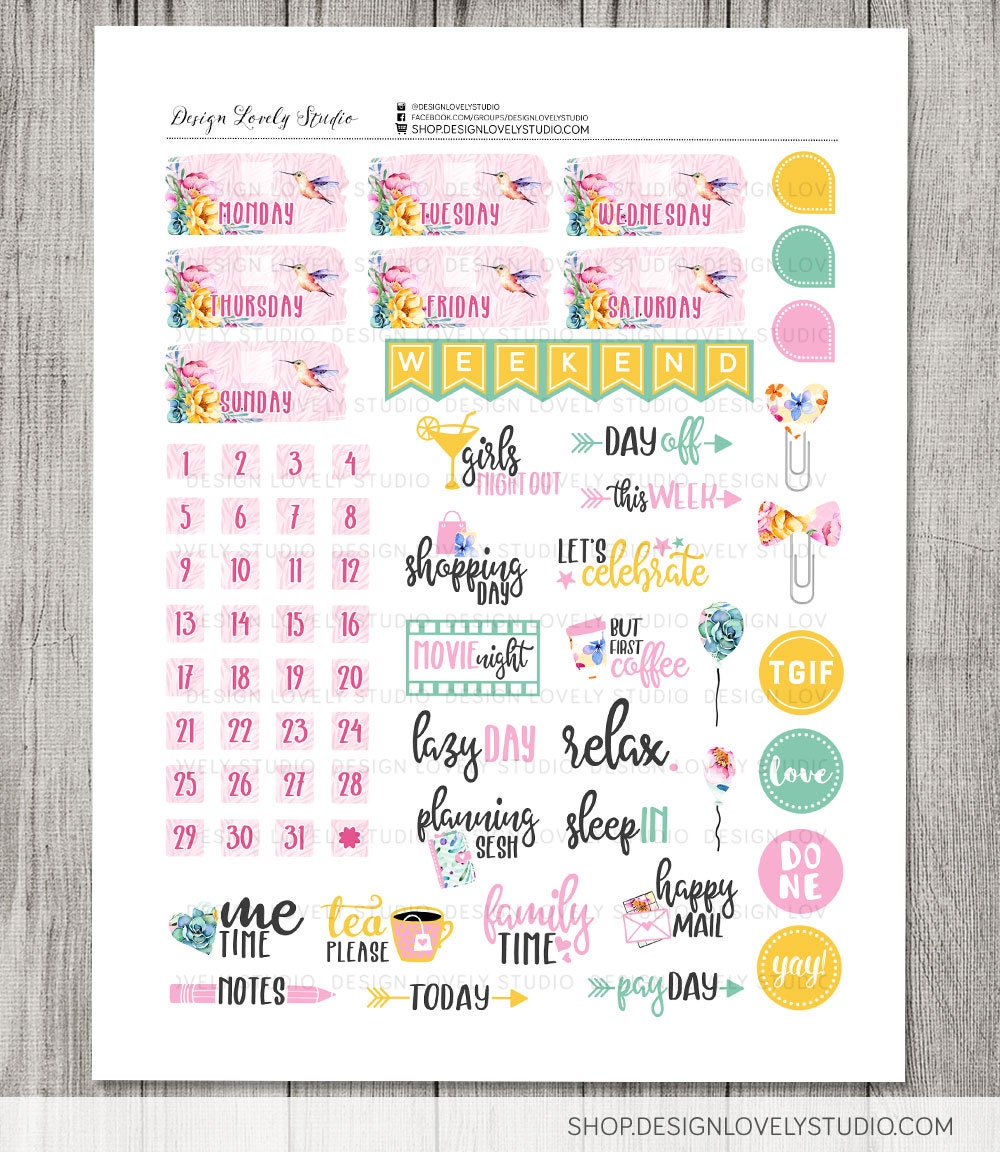 Floral Planner Stickers Kit, PRINTABLE Big Happy Planner Stickers Kit ...