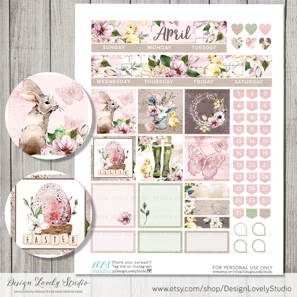 April Monthly Stickers Kit Big Happy Planner Printable | Etsy