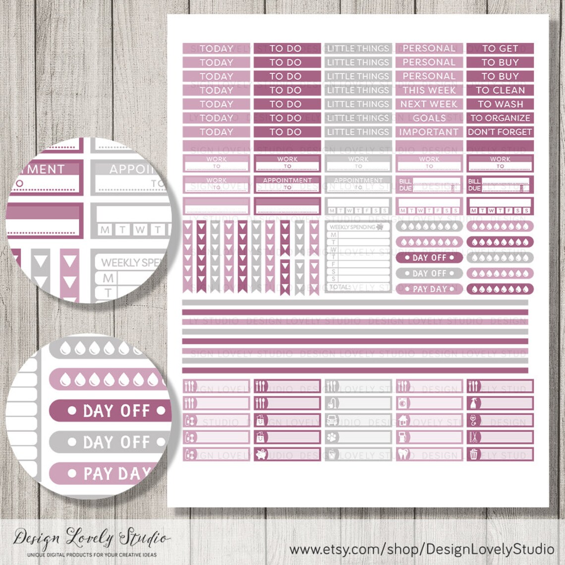 Printable Planner Stickers Kit ECLP Horizontal Stickers | Etsy