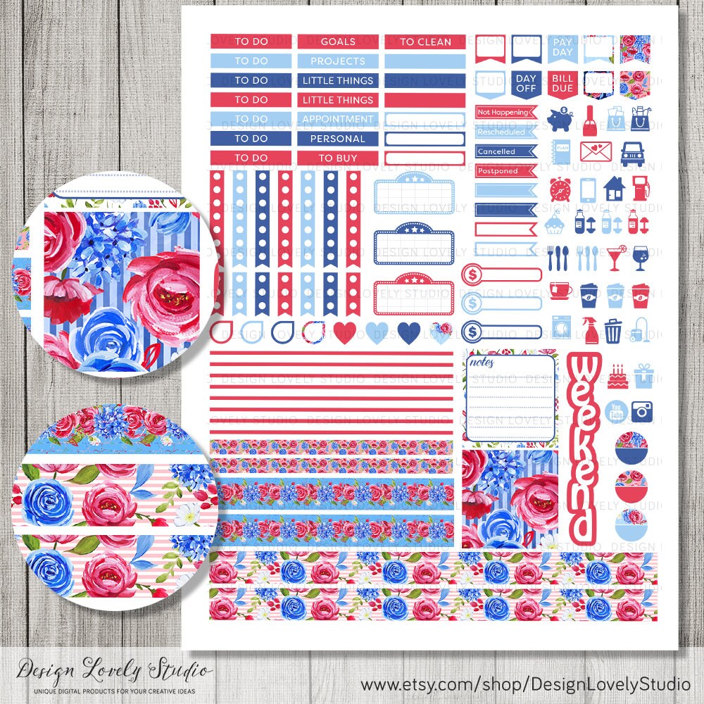 Mini Happy Planner Sticker Kit, 4th of July Weekly Kit, Printable ...