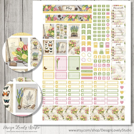 MAY Monthly Sticker Kit, May Planner Stickers, Mini Happy Planner