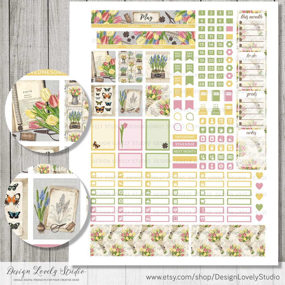 Mini Happy Planner MAY Stickers Kit, Printable May Monthly Kit, Spring ...