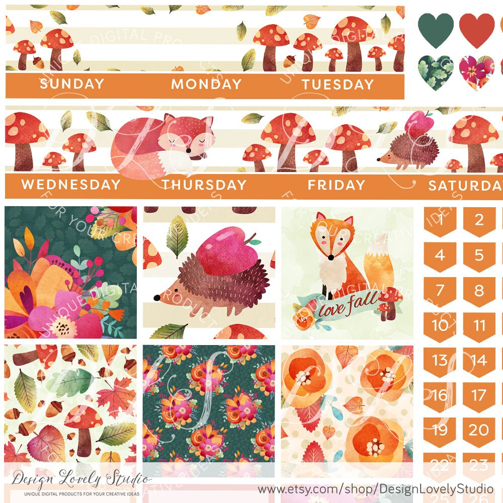 Big Happy Planner Fall Monthly Stickers Kit, Woodland Planner Stickers ...