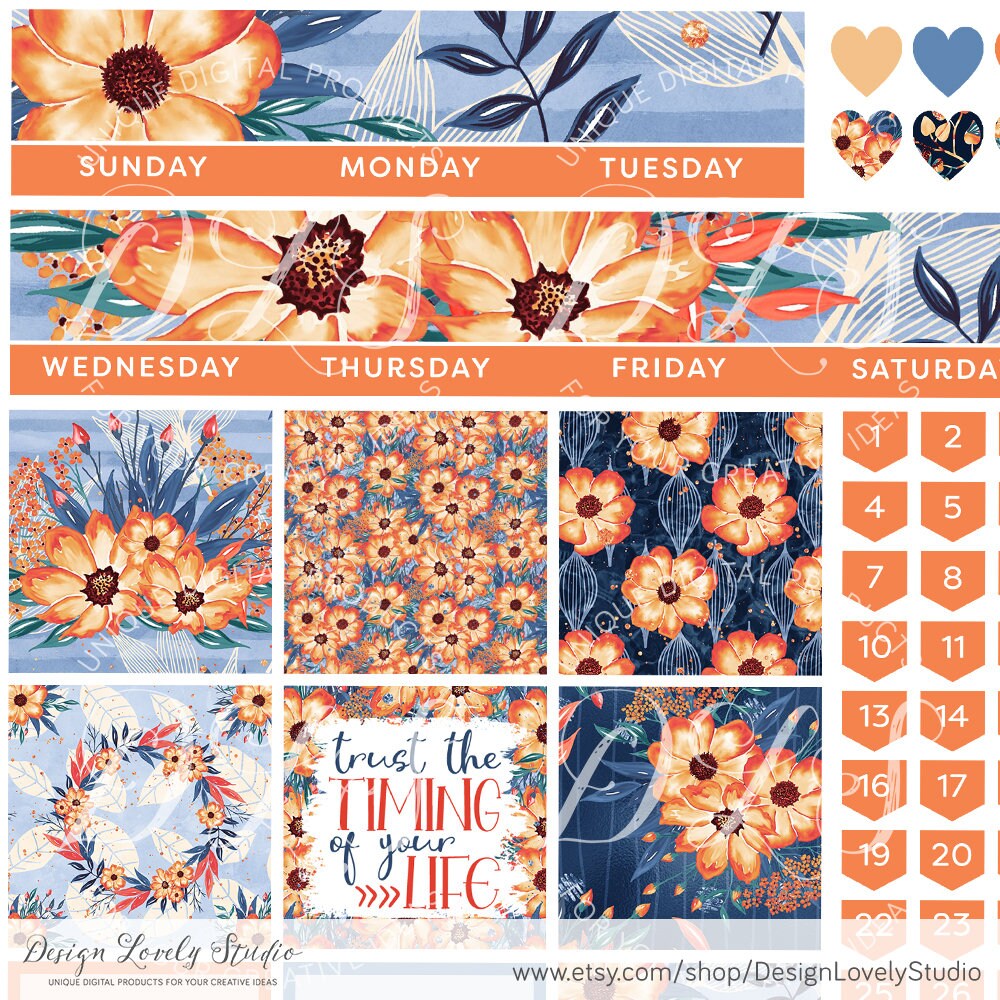 Big Happy Planner PRINTABLE Monthly Stickers, Fall Monthly Kit, Floral ...