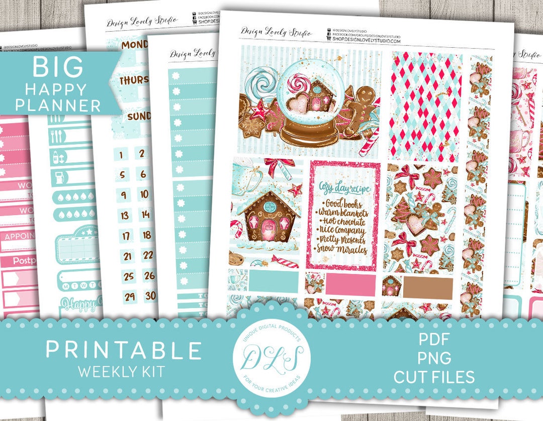 Printable CHRISTMAS Stickers Kit, Big Happy Planner Christmas Weekly ...