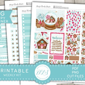 Afdrukbare kerst stickers Kit, grote gelukkig planner kerst per kit, december planner stickers, afdrukbare winter stickers Kit, BW151