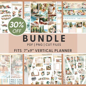 Paquete de pegatinas tropicales para planificador: semanal, mensual, de notas, diario, papel rasgado y kits de decoración floral para planificador vertical, BV138