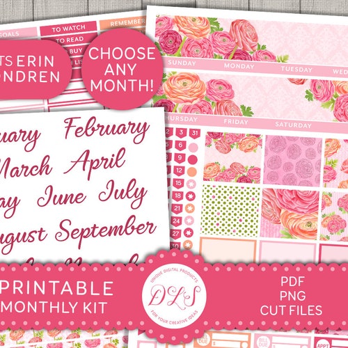Printable Monthly Planner Stickers Erin Condren Monthly | Etsy