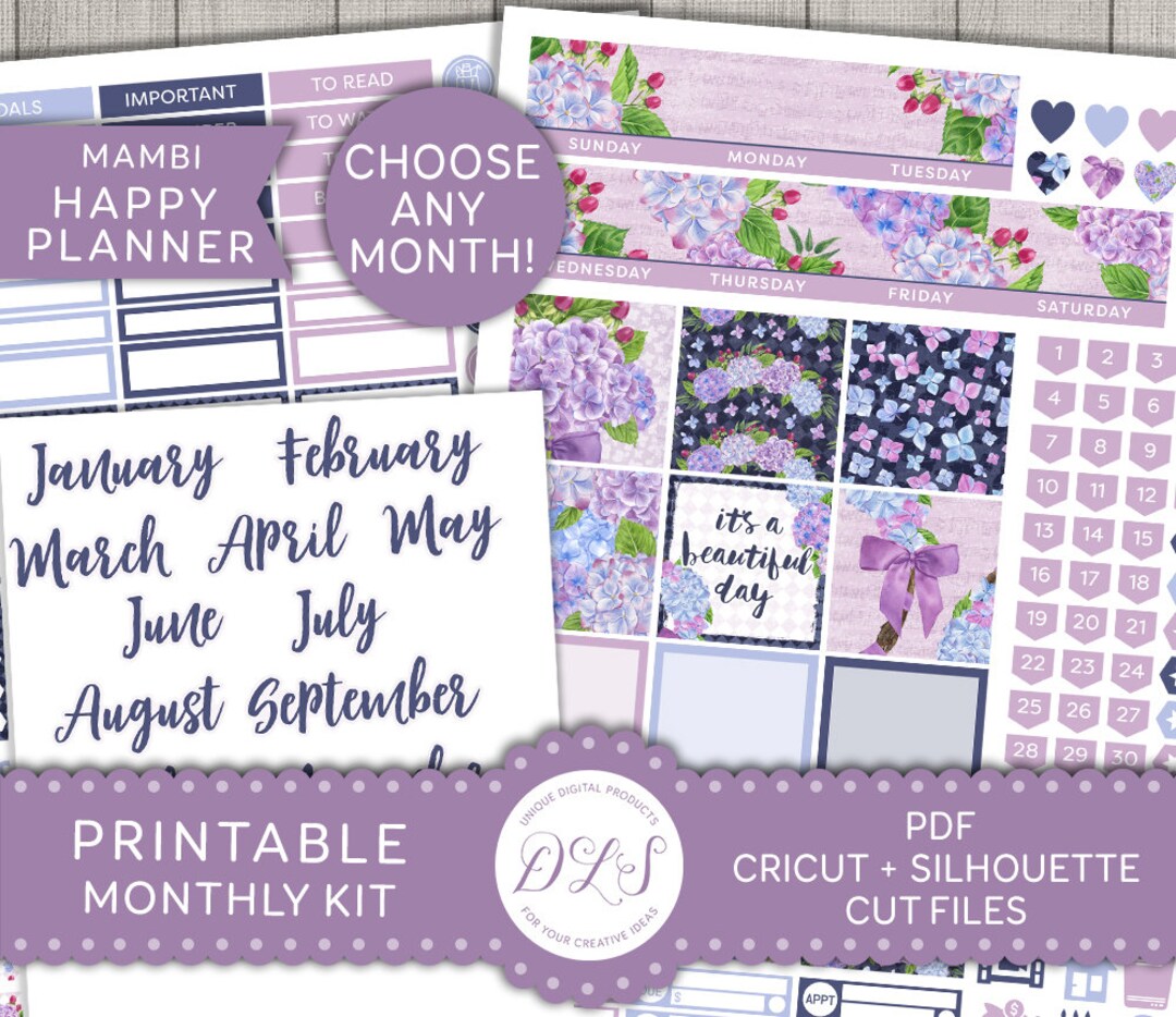 Happy Planner Monthly Sticker Kit, Floral Planner Stickers, Happy