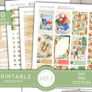 Printable Weekly Planner Stickers, Summer Planner Stickers, Big Happy Planner Printable Stickers, Vertical Stickers, Cut Files, BW171