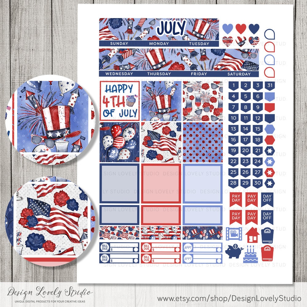 JULY Happy Planner Monthly Kit, Printable July Monthly Stickers Kit ...