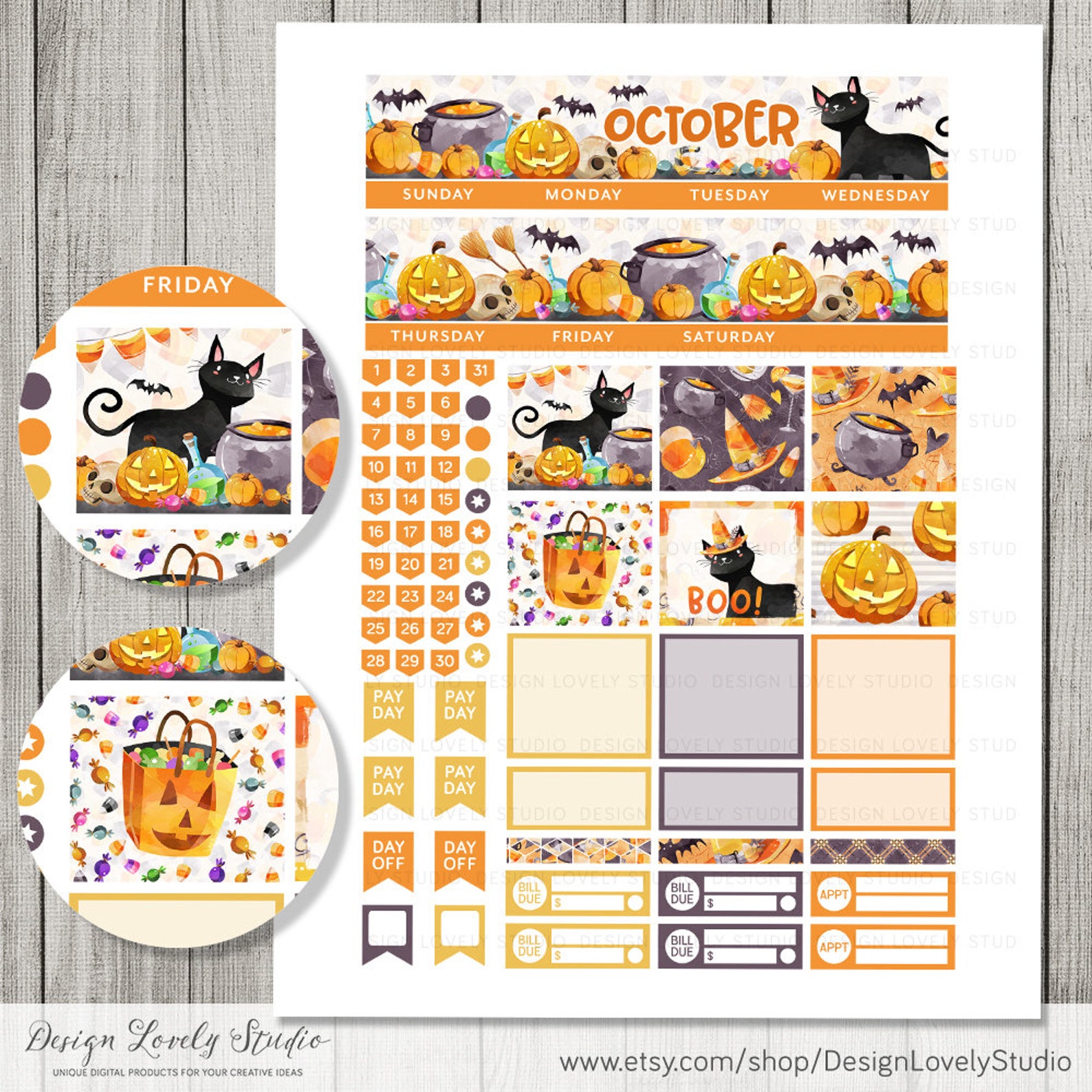 Printable OCTOBER Monthly Planner Stickers, Halloween Planner Stickers ...
