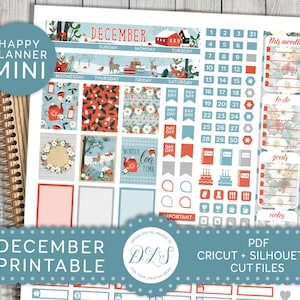 December Planner Stickers, December Maandelijkse Kit, Mini Happy Planner Afdrukbare Stickers, Kerst Planner Stickers, Cut Files, MM150