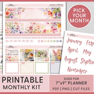 May Monthly Kit, June Planner Stickers, July Monthly Sticker Kit, Summer Stickers, Floral, Watercolor, Printable Planner Stickers, MV251