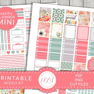 Mini Happy Planner DRUCKBARE Aufkleber, wöchentliche Aufkleber Kit, romantische Blumen Planner Aufkleber, Mohn Aufkleber Kit, geschnittene Dateien, MW173