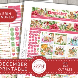 DECEMBER Planner Stickers, Kerst Planner Stickers, Vakantie Planner Stickers, Erin Condren December Maandelijkse Kit, Afdrukbare Stickers MV194
