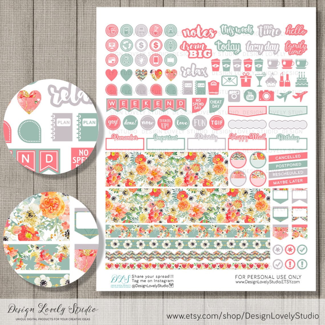 PRINTABLE Floral Planner Stickers, Weekly Stickers Kit, Poppy Stickers ...