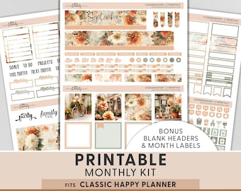 Floral September Printable Monthly Sticker Kit (Digital Download), HPMV299